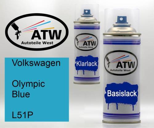 Volkswagen, Olympic Blue, L51P: 400ml Sprühdose + 400ml Klarlack - Set, von ATW Autoteile West.